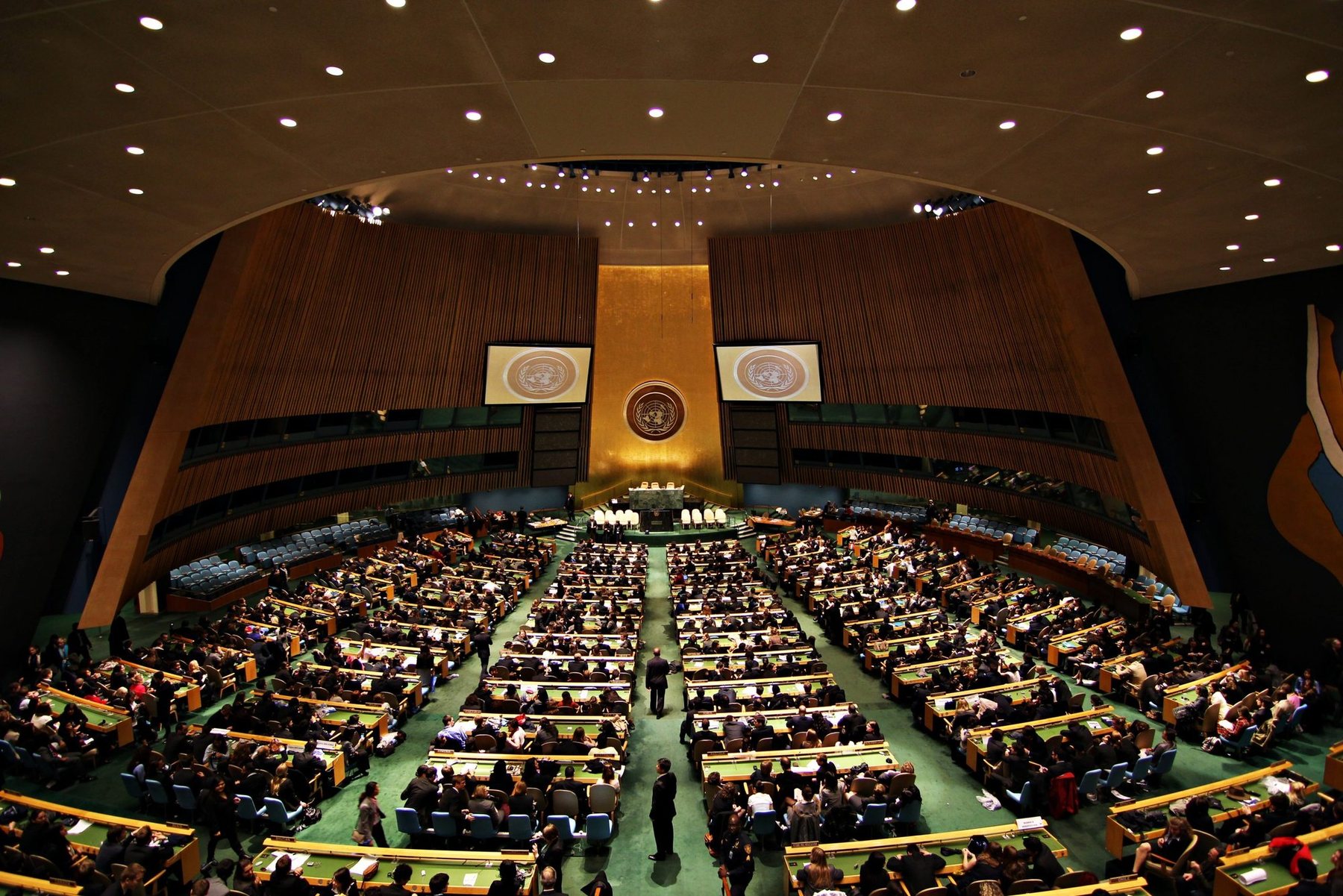 The United Nations General Assembly hall in session